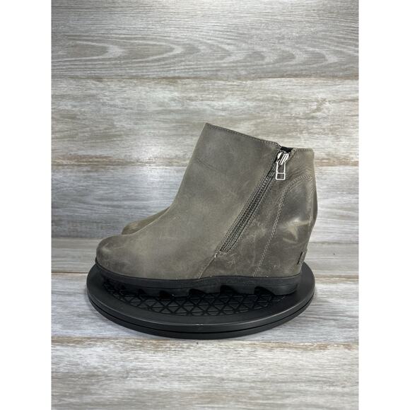 Sorel Women's Joan of Arctic Wedge II Zip Up Gray Leather Boots Size 9 - Picture 1 of 9